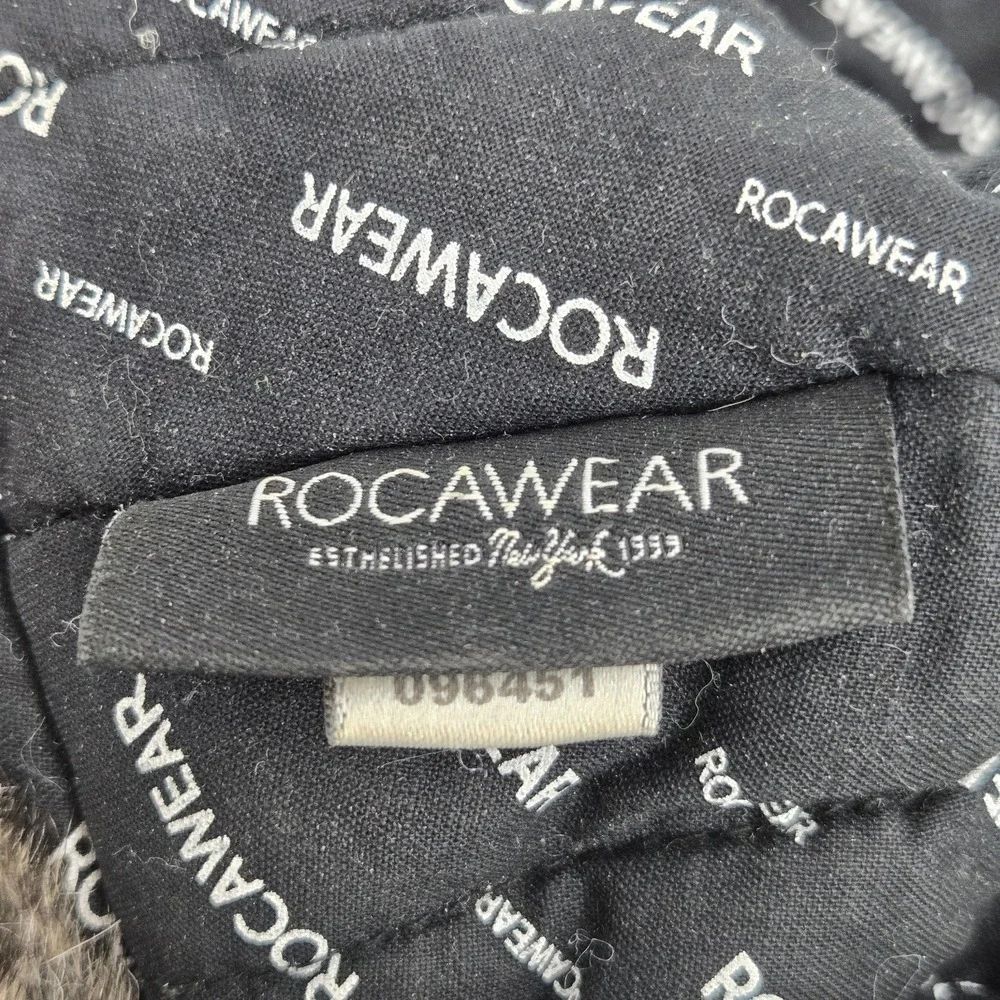 Vtg Rocawear Trapper Hat Faux Fur Ushanka Y2K‎ Cyber Goth Streetwear Black Gray